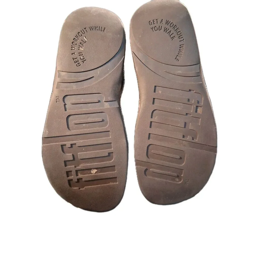 Women's FitFlop Brown Stripe Thong Webbing Leather Sandal Women's Size 8